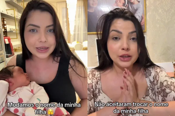 Nas redes, Caroline Aristides desabafou sobre não conseguir trocar o nome da filha. Ela se arrependeu de como havia escolhido chamar a bebê - Metrópoles