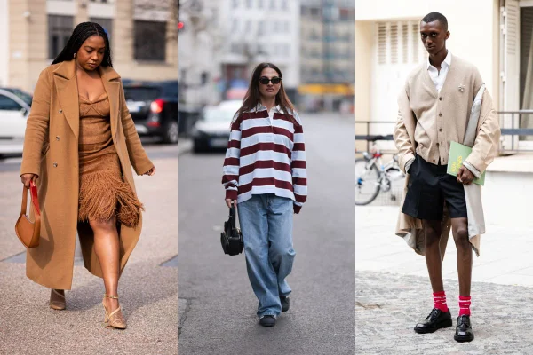 A imagem consiste em uma montagem com três fotos de looks de inverno