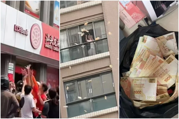 Chuva de dinheiro: em surto, mulher joga fortuna pela janela na China