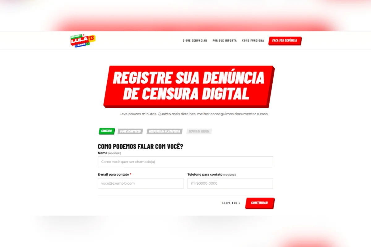 Campanha de Lula cria canal para denunciar suposta censura nas redes - imagem 4 Campanha de Lula cria canal para denunciar suposta censura nas redes - imagem 4