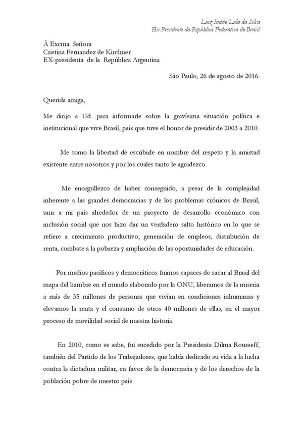 Em carta a Kirchner, Lula fala em conspiração contra Dilma e contra PT - destaque galeria Em carta a Kirchner, Lula fala em conspiração contra Dilma e contra PT - destaque galeria