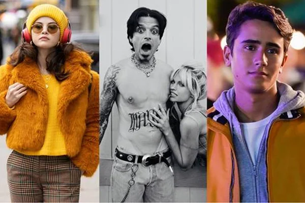 Selena Gomez em “Only Murders in The Building”; Sebastian Stan e Lily James em “Pam & Tommy”; e Michael Cimino em “Love, Victor”