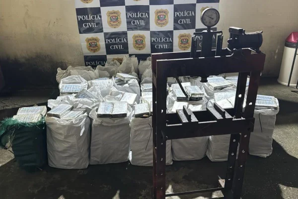 Sacos brancos contendo tijolos de cocaína