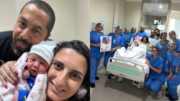 imagem colorida. Família com bebê recém nascido
