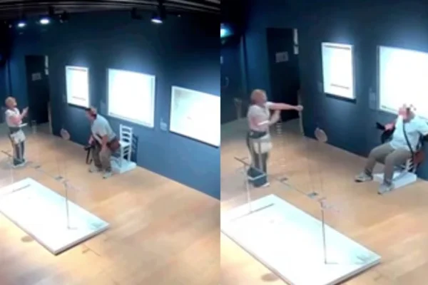 Imagem colorida, Turista que quebrou cadeira de cristais é processado pelo Museu. Vídeo - Metrópoles