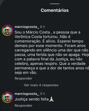 Marcio Costa compartilhou desabafo após pedido de prisão de Veronica Costa.