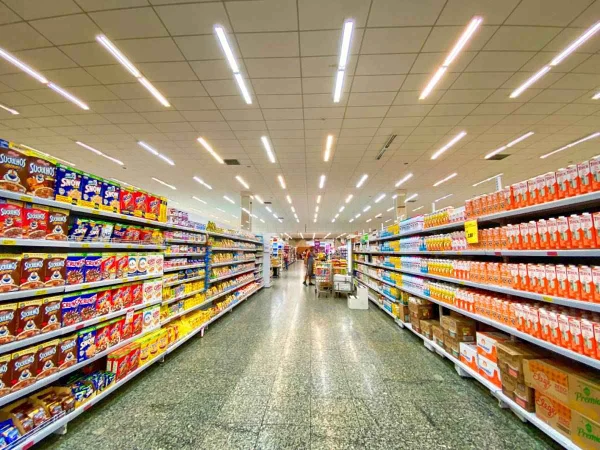 Fotografia colorida mostrando corredores de mercado - Metrópoles