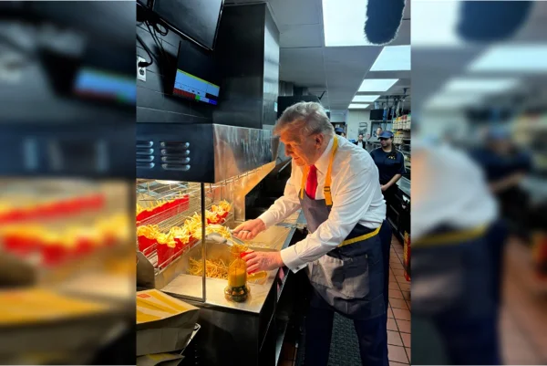 Donald Trump servindo batata frita