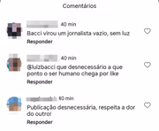 Print dos comentários da postagem de Luiz Bacci sobre Preta Gil
