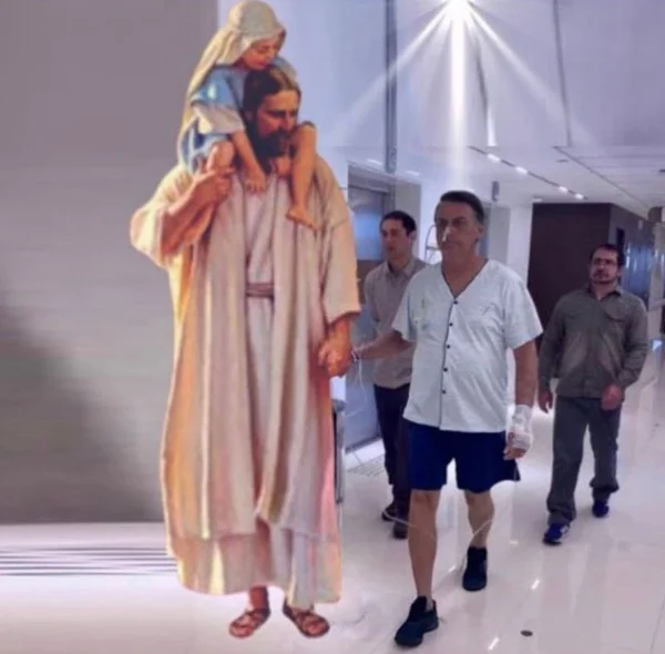 Fotomontagem de Bolsonaro com Jesus no hospital