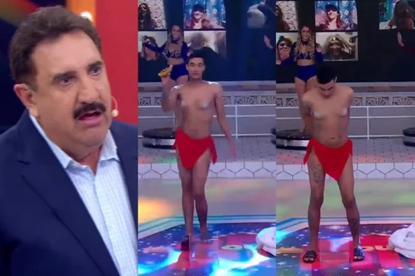 Homem descasca banana com o ânus
