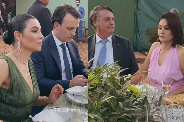 Cintia Chagas e Lucas Bove em encontro com Jair Bolsonaro e Michelle Bolsonaro.