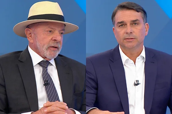 Lula e Flávio Bolsonaro em sabatina no Jornal Nacional