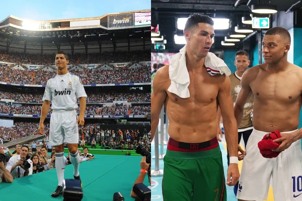 Montagem colorida de Cristiano Ronaldo e Mbappé - Metrópoles