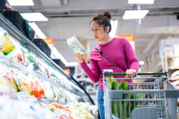 Mulher jovem fazendo compras em mercado