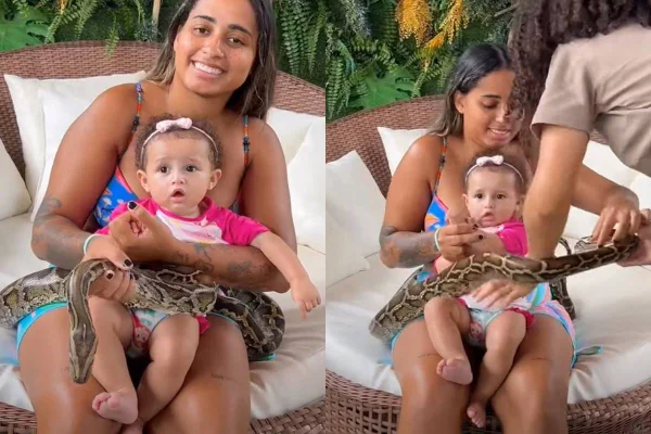 MC Loma rebate críticas por deixar filha brincar com cobra
