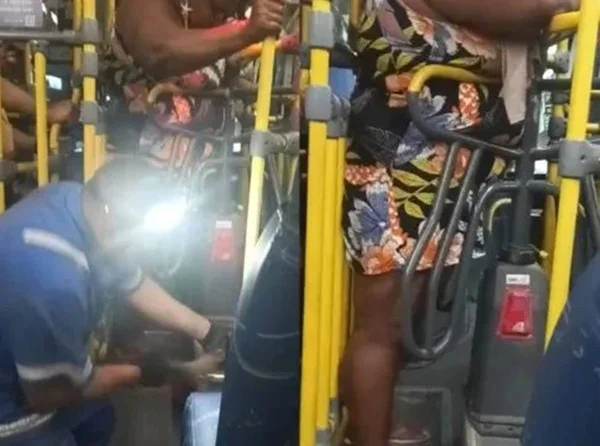 imagem colorida obesa presa catraca onibus
