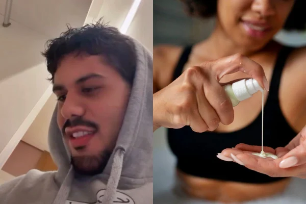 Foto colorida de Zé Felipe e ao lado mulher com gel íntimo