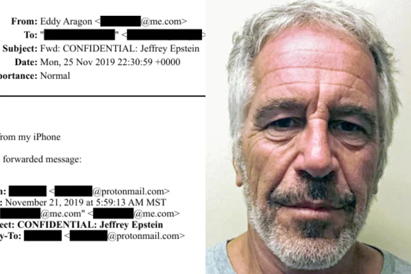 Jeffrey Epstein e e-mail divulgado pelo Departamento de Justiça dos EUA