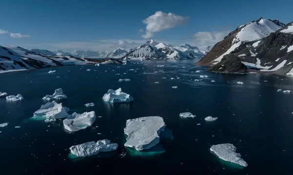 Imagem mostra Derretimento de icebergs na ilha Horseshoe, no oeste da Antártica