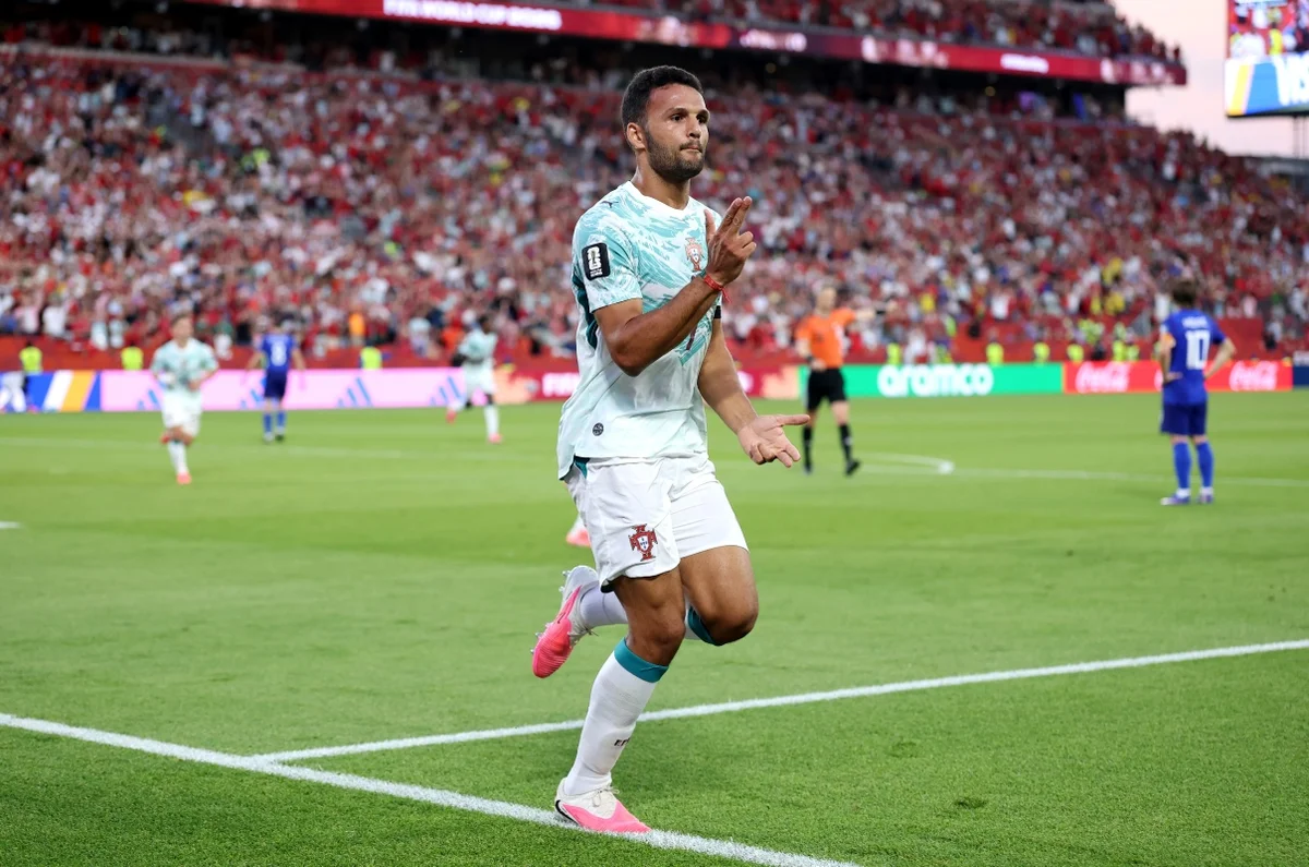 Gonçalo Ramos comemora gol de Portugal sobre a Croácia Gonçalo Ramos comemora gol de Portugal sobre a Croácia
