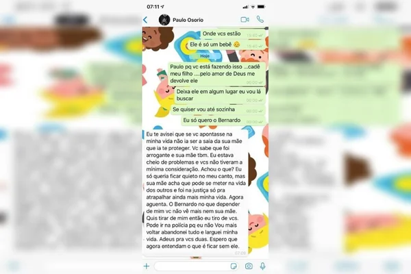 Em mensagem à mãe, pai ameaça: “Nunca mais vão ver Bernardo”