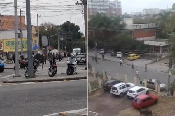 Montagem colorida de briga de torcedores no Rio de Janeiro - Metrópoles