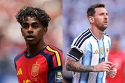 Lamine Yamal, da Espanha, e Lionel Messi, da Argentina