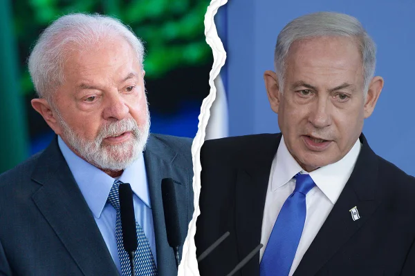 Imagem colorida mostra Lula e Netanyahu - Metrópoles