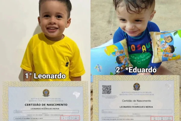 A mãe dos meninos, Amanda Nevra conseguiu reverter a situação por causa de uma lei. Ela teve que pagar para alterar o nome de um dos filhos - Metrópoles