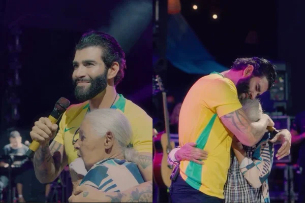 Montagem colorida com fotos de Gusttavo Lima