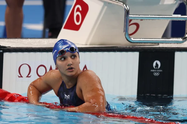 Maria Fernanda Costa em ação na prova dos 400m livre no primeiro dia da Natação nos Jogos Olímpicos de Paris.