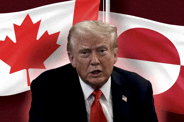 Imagem colorida de Trump e bandeira do Canadá - Metrópoles