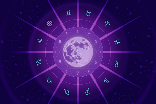 Ilustração colorida de signos e lua
