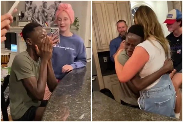 Jovem adotado se emociona ao celebrar 1º aniversário com nova família