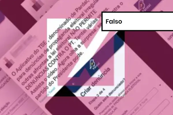 Imagem colorida de postagem falsa sobre denúncias no aplicativo do TSE