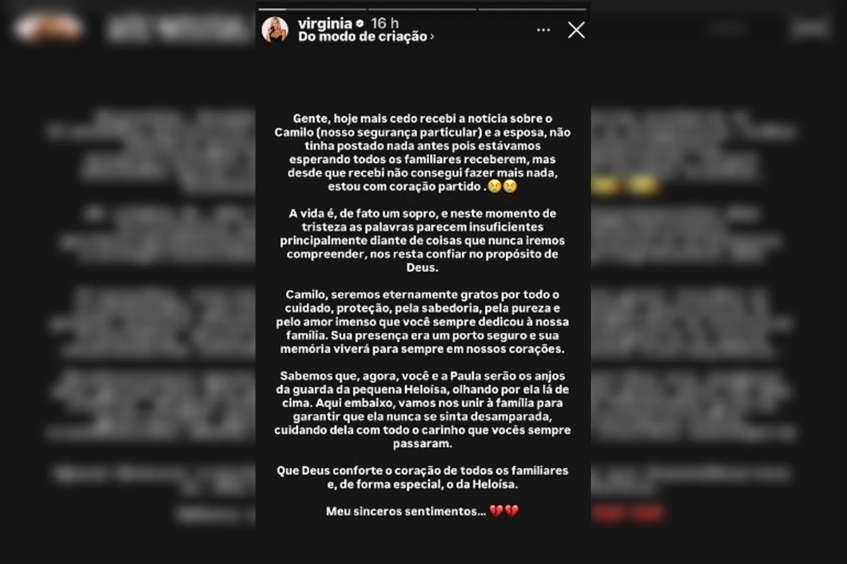 Nota de pesar de Virginia após a morte do casal Nota de pesar de Virginia após a morte do casal