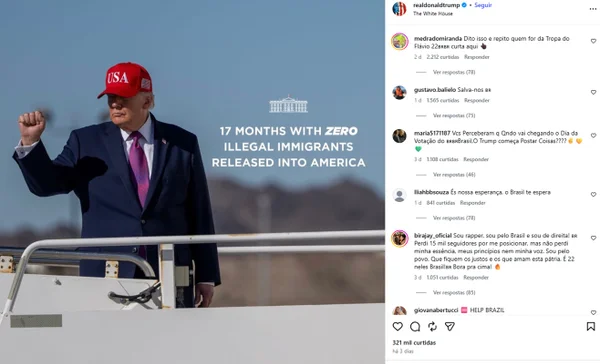 Brasileiros lotam redes de Trump com pedidos de ajuda após vitória de Lula - destaque galeria Brasileiros lotam redes de Trump com pedidos de ajuda após vitória de Lula - destaque galeria