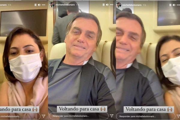 De máscara, Michelle posta vídeo com Bolsonaro em avião presidencial