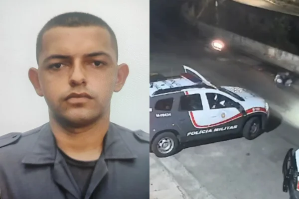 Imagem colorida de montagem com soldado da PM morto atropelado - Metrópoles