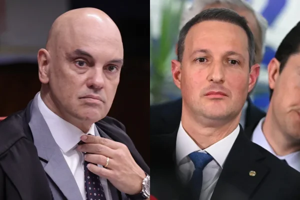 O ministro Alexandre de Moraes (STF) e o deputado Guilherme Derrite (PP)