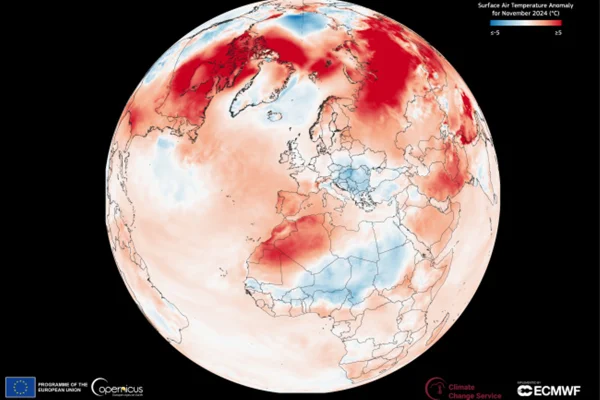Imagem colorida do aquecimento global Copernicus