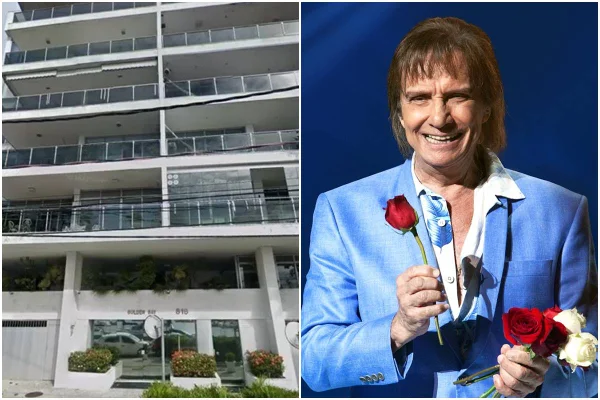Montagem colorida com fotos de prédio e Roberto Carlos - Metrópoles