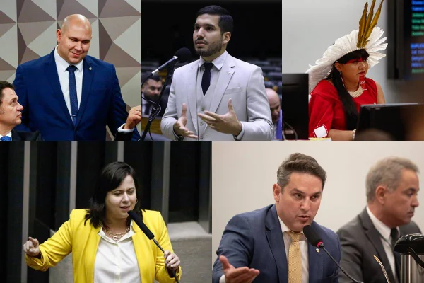 imagem colorida mostra montagem com deputados Célia Xakriabá, Sâmia Bomfim, Abilio Brunini, André Fernandes, Coronel Zucco - Metrópoles