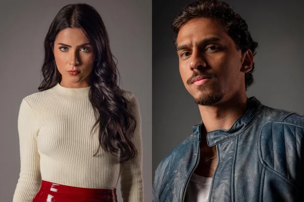 Jade Picon de um lado e Ruan Aguiar de outro