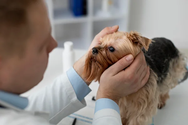 cachorro de porte pequeno sendo avaliado