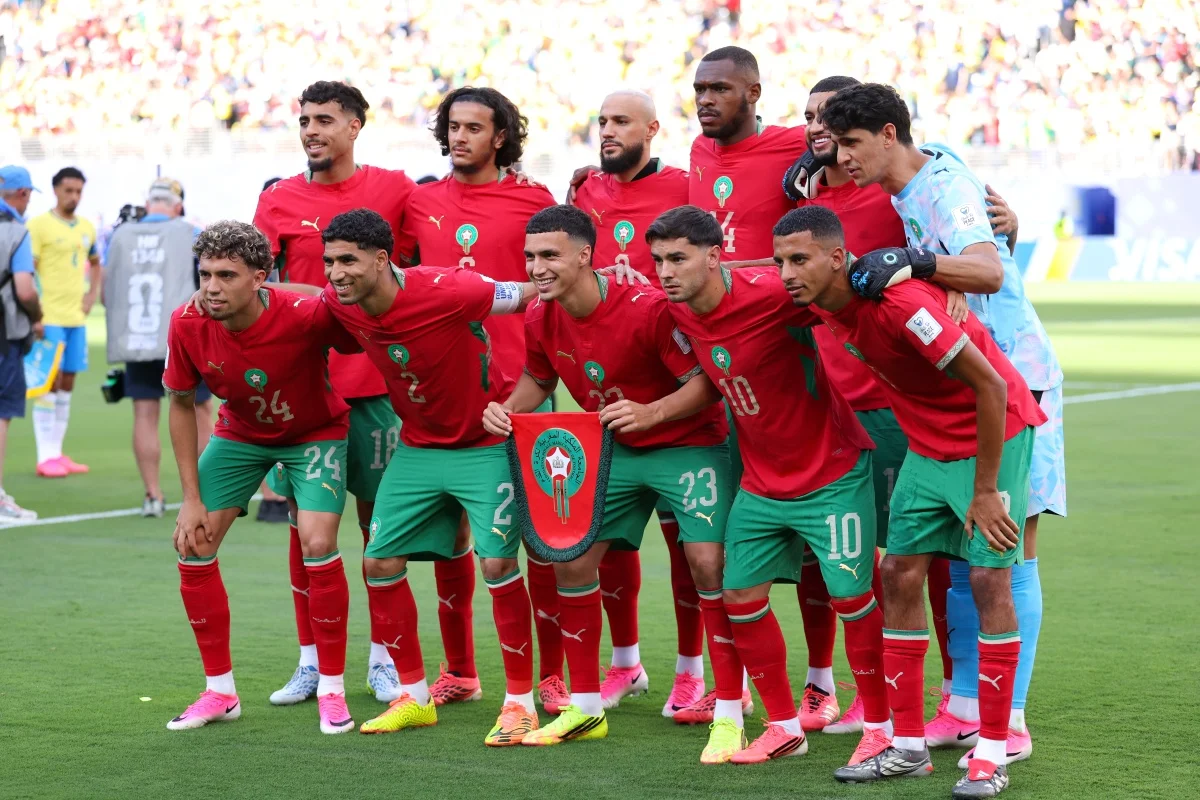 Seleção do Marrocos antes de jogo contra o Brasil na Copa do Mundo Seleção do Marrocos antes de jogo contra o Brasil na Copa do Mundo