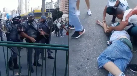 Vídeo mostra torcedor do Palmeiras caído ao lado de PMs