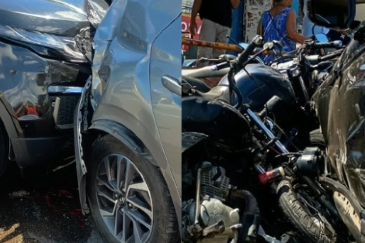 Imagem colorida de veículos batidos. Acidente foi causado por flanelinha sem habilitação - Metrópoles