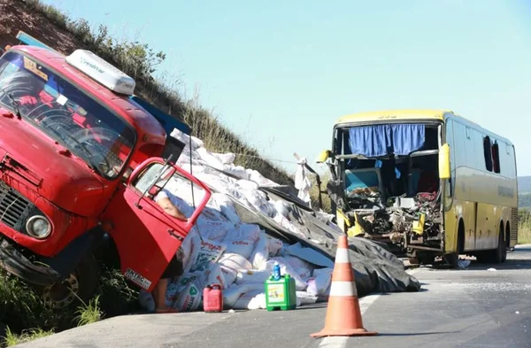 Acidente entre ônibus e caminhão deixa 21 feridos na BR-060